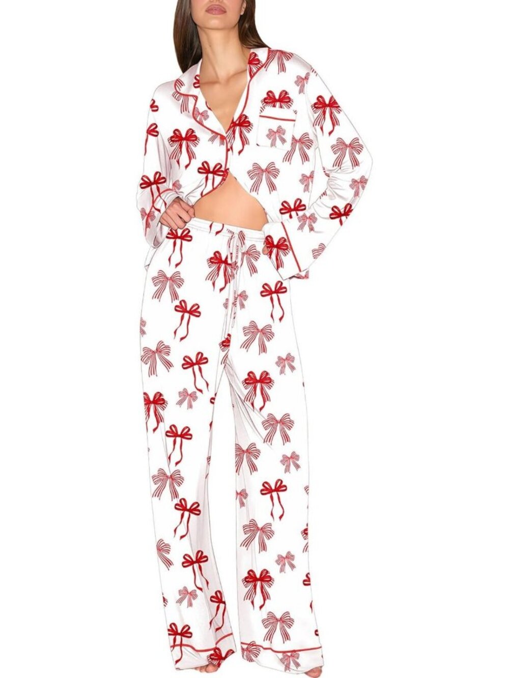Cozy Holiday Matching Pajamas Set for Women - Long Sleeve Button Down Sleepwear
